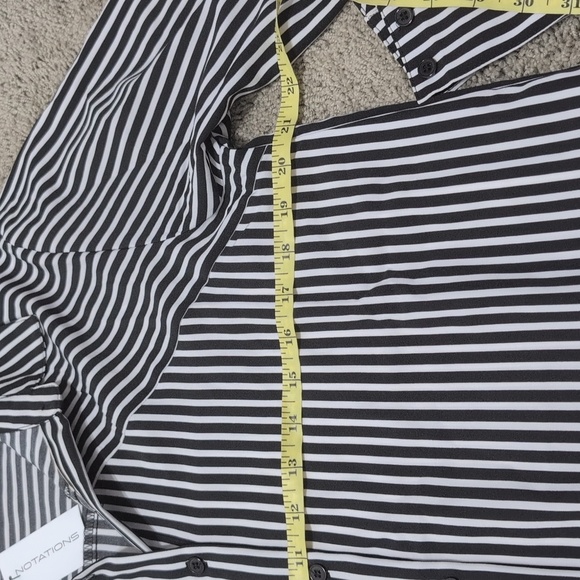 NWT Notations Black And White Striped Long Sleeve Button Down Blouse Size Large - Picture 9 of 12